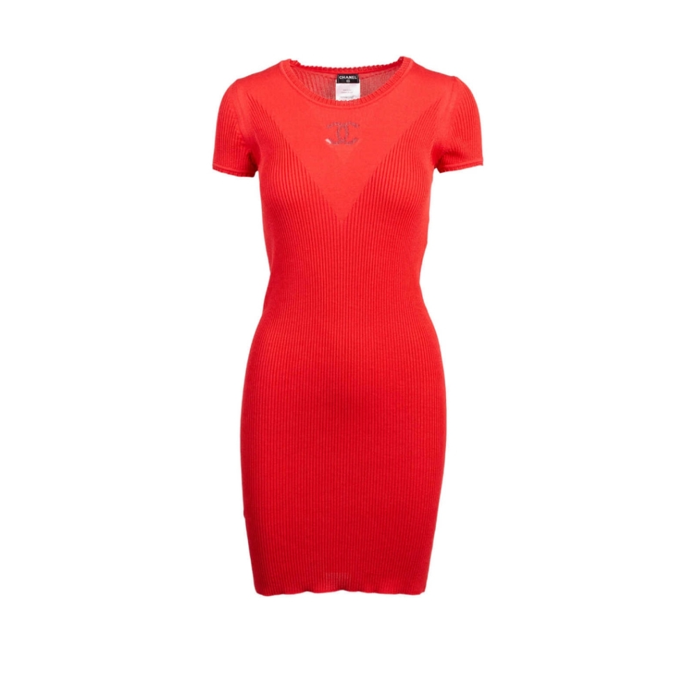Christmas red chanel logo knit dress